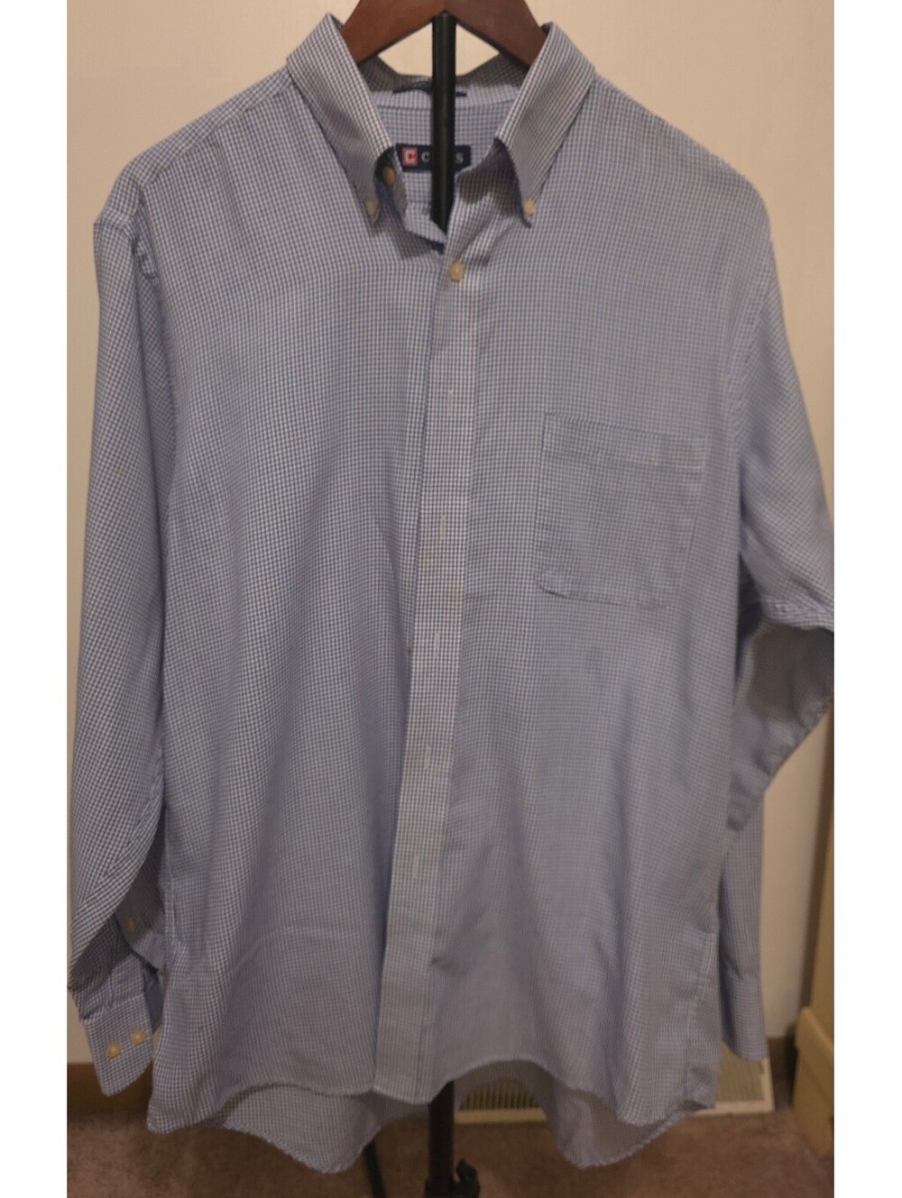 Chaps mens blue check long sleeve button front shirt size L